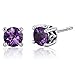 Peora Simulated Alexandrite Stud Earrings 925 Sterling Silver, Solitaire Scroll Gallery, 2.50 Carats Total, Round Shape 6mm, Friction Backs, Sparkling Color Change Alexandrite Jewelry