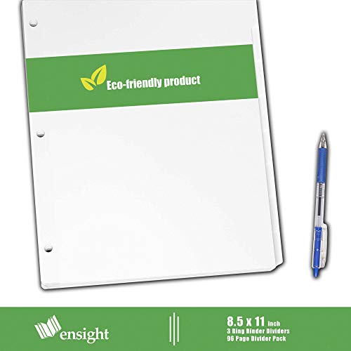 Ensight 3 Ring Binder 8 Tab Index Dividers, 96 Per Box, with Reinforced Edges Write on Plain Tabs, White Letter Size with 3 Hole Punch Section and Write on Plain Tabs,1/8 Tab Page Separator - Thumbnail 4