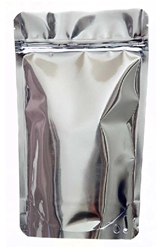 Fresherpack 50 X Silver 16cm x 23cm Standup Mylar Foil Zip Lock Pouches - Hold up to 1kg (1000g)