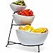 Food Serving Bowl Set: 3 Tier Metal Display Stand with 3 White Stoneware Bowls | Dessert and Snack Server by Chef’s Medal