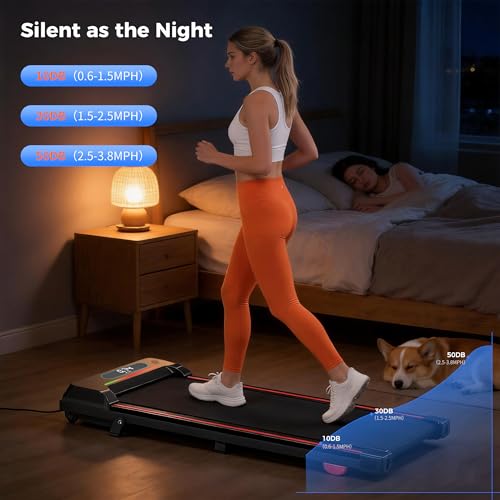 Tapis de Marche Walking Pad Inclinable 5% sous Bureau | Tapis de course pour maison/bureau. Moteur silencieux 2,5 CV, RGB, Bluetooth Audio, App, télécommande. Charge max 127 kg