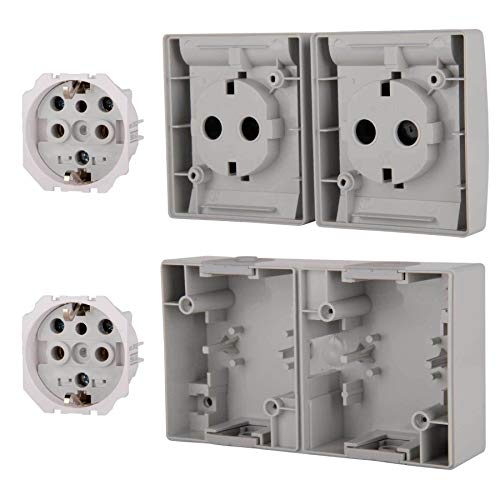 ALING-CONEL 2-fach Aufputz Schutzkontakt Steckdose mit Klappdeckel 16A/250V~ / IP44 - Grau (10er Set) – Bild 3