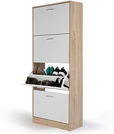 Idmarket Meuble A Chaussures Imitation Hetre 4 Portes Blanches Amazon Fr Bricolage