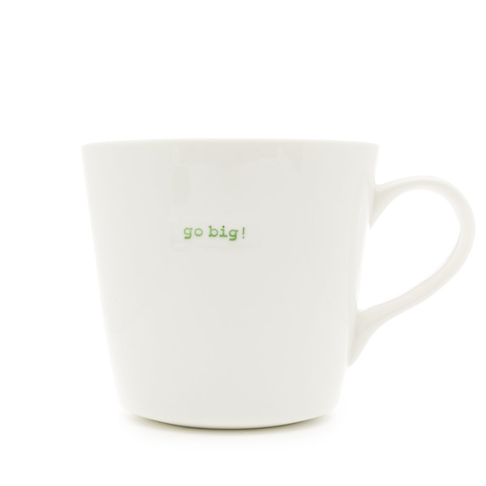 Keith Brymer Jones - Word Range - Large Ceramic White Mug - go Big! (Green) - 500ml - Gift Boxed