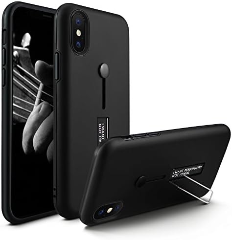 iPhone X Case, MOMOTECH Premium 3 in 1 Slim Fit iPhone X Case Finger Strap Hand Grip Drop Protection with Kickstand Hybrid Cover Shockproof Defender Case for iPhone X (2017 New Release) - Black