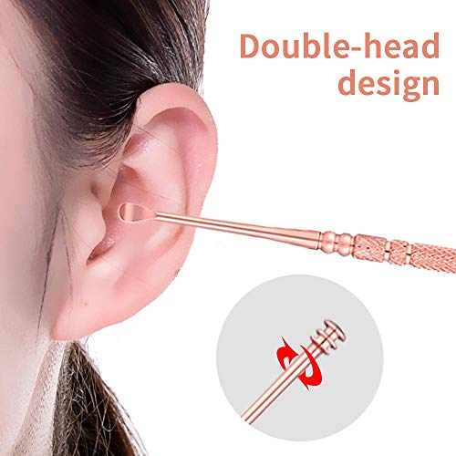 Ear Pick Set of Earwax Spoon Digger, Ear Wax Removal Tools with LED Light & USB Charging, Visible Ear Care Tool Accessories, Safe for Kids/Seniors (Rose Gold)