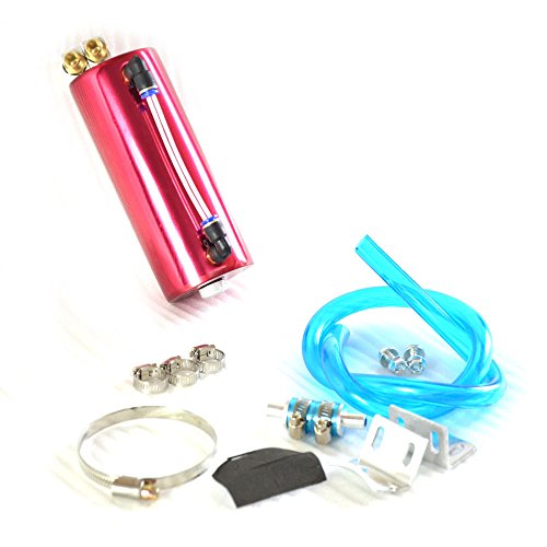 Oil Catch Tank,Universal 750ml Aluminum Round Engine Oil Breather Tank Catch Can Reservoir Kit Red