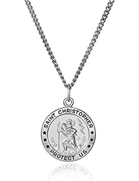 Sterling Silver Round Saint Christopher Medal with Stainless Steel Chain, 20"