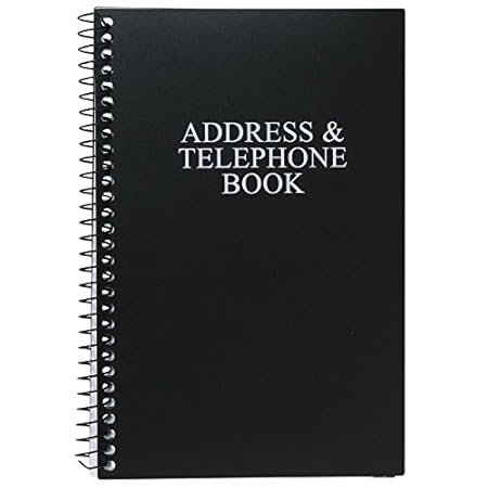Iconikal Spiral-Bound Address and Telephone Book with Plastic Cover, Black