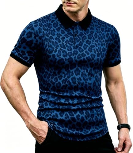 Amazon.com: Mens Casual Quarter Zip Polo Shirt Leopard Print Color
