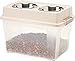 IRIS USA 47 Lbs./45 Qt. Large Elevated Feeder with Airtight Pet Food Storage Container, Dry Food Bin with Removable Dog Bowls in Lid, at Home or Camping Pet Food Container, Clear/Almond