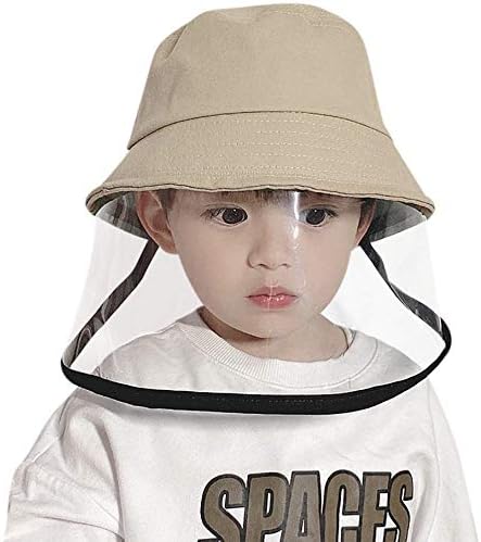 Kids Anti-Spitting Protective Hat, Boys Girls Outdoor Fisherman Hat, Dustproof Safety Face Shields - Beige