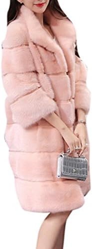 Women's Winter Faux Fur Mink Stand Collar Stitched Warm Trench Coat Pink S
