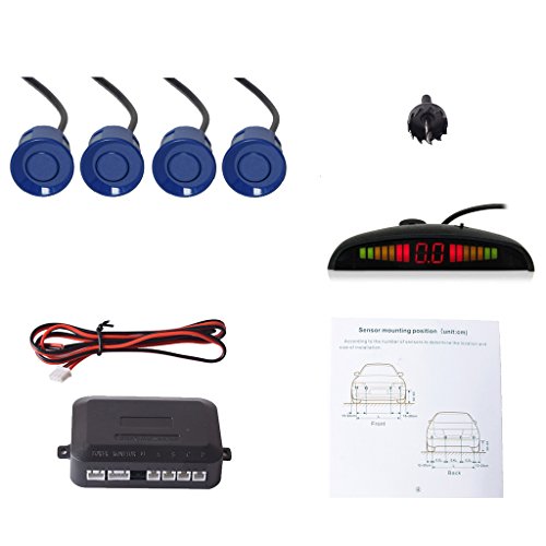 E-KYLIN Car Auto Vehicle Reverse Backup Radar System with 4 Parking Sensors Distance Detection + LED Distance Display + Sound Warning (Blue Color)