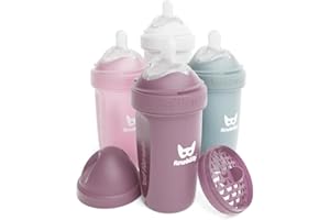 Herobility Double Anti-Colic Baby Bottles – 8.5 fl oz/240ml – 4-Pack – Multicolor – White, Gray, Pink, Hawthorn Rose