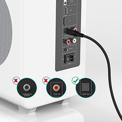 Optical Audio Cable EMK Nylon Braided Optical Cable Digital Fiber Optic Male to Male Toslink Cable for Sound Bar, TV, PS4, Xbox, Home Theater & More Black (6 Feet)