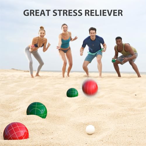 JOLORLY Professional Grade 107mm Bocce Ball Game Set Regulation Size and Weight 920g for Official Tournaments (Red and Green)