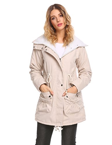 ELESOL Women Warm Winter Faux Fur Lined Parkas Outdoor Coats Khaki M