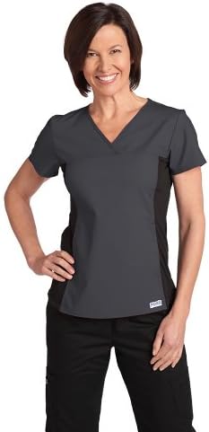 Mobb Women's Medical Flexi Uniform Scrub Top with Black Stretch Side Panel Charcoal S