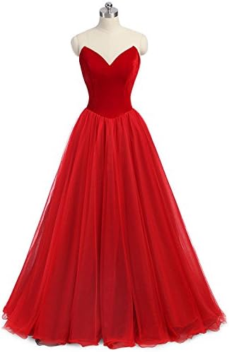 ZhixingKJ V Neck Long Prom Dresses Tulle A-line Formal Evening Gown Celebrity Dress Lace Up Size 6 Red