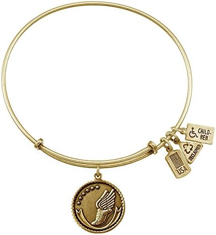 Wind and Fire Marathon Runner Charm Bangle Bracelet (Antique Gold Finish)