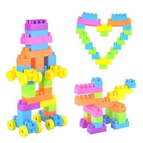 O-Toys 96 Pieces Building Blocks for Toddler DIY Interlocking Toy Blocks Colorful Plastic Puzzle Construction Playset Creative Educational Stacking Blocks Toys Set for Kids - Thumbnail 4