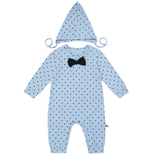 Teeker Unisex Baby Jumpsuit Cotton Onesies Romper Dot Printed Long Sleeve Baby Footless Pajama with Cap Bow Decor