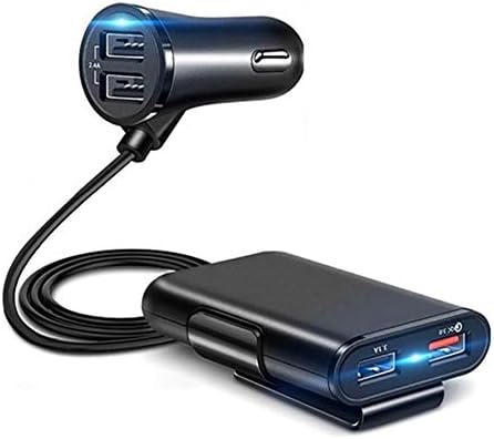 Raksonic 人気版 車載シガーソケット 車用増設ソケット 分配器 車載充電器 電源ソケット 車載前列 後部座席充電器 Usbポート4口付き Dc12 24v対応 40w大電力供給 1 8mケーブル ランプ付き Ipad スマートフォンなどの設備対応