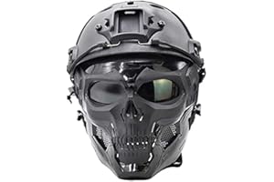 KOYHENG PJ Tactical Fast Helmet with Adjustable Airsoft Mask Skull Full Face MaskSuitable for Airsoft Paintball, Halloween, Role-Playing, Costume Parties and Movie Props