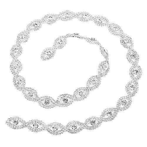 Hilitand Bridal Rhinestone Trim Applique, 1 Yard Sparkling Ribbon Claw Chain for DIY Decor, 1.5cm Wide Belt Headwear Collar Sewing Accessories (White)