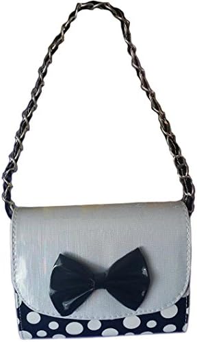 Minnie Mouse Style Polka Dots Girl Mini Handbag with Handle and Additional Shoulder Strap (Black)