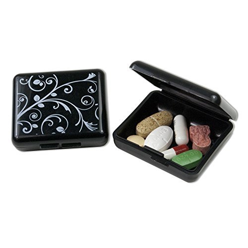 Indestructo Pill Boxes - 6 Per Package (2 Black, 2 Green, 2 Pink - One of each Color is Plain, One of each Color is Pattern)