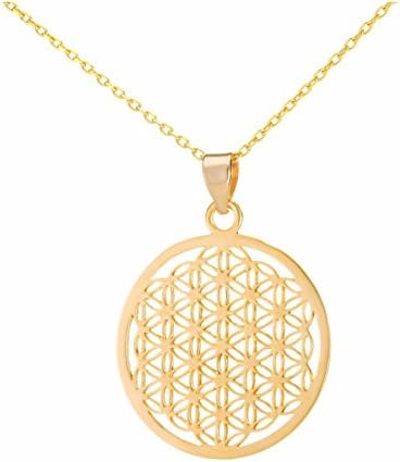 14K Gold Plated Necklace Big Hexagonal Flower of Life Pendant Necklace Size 80