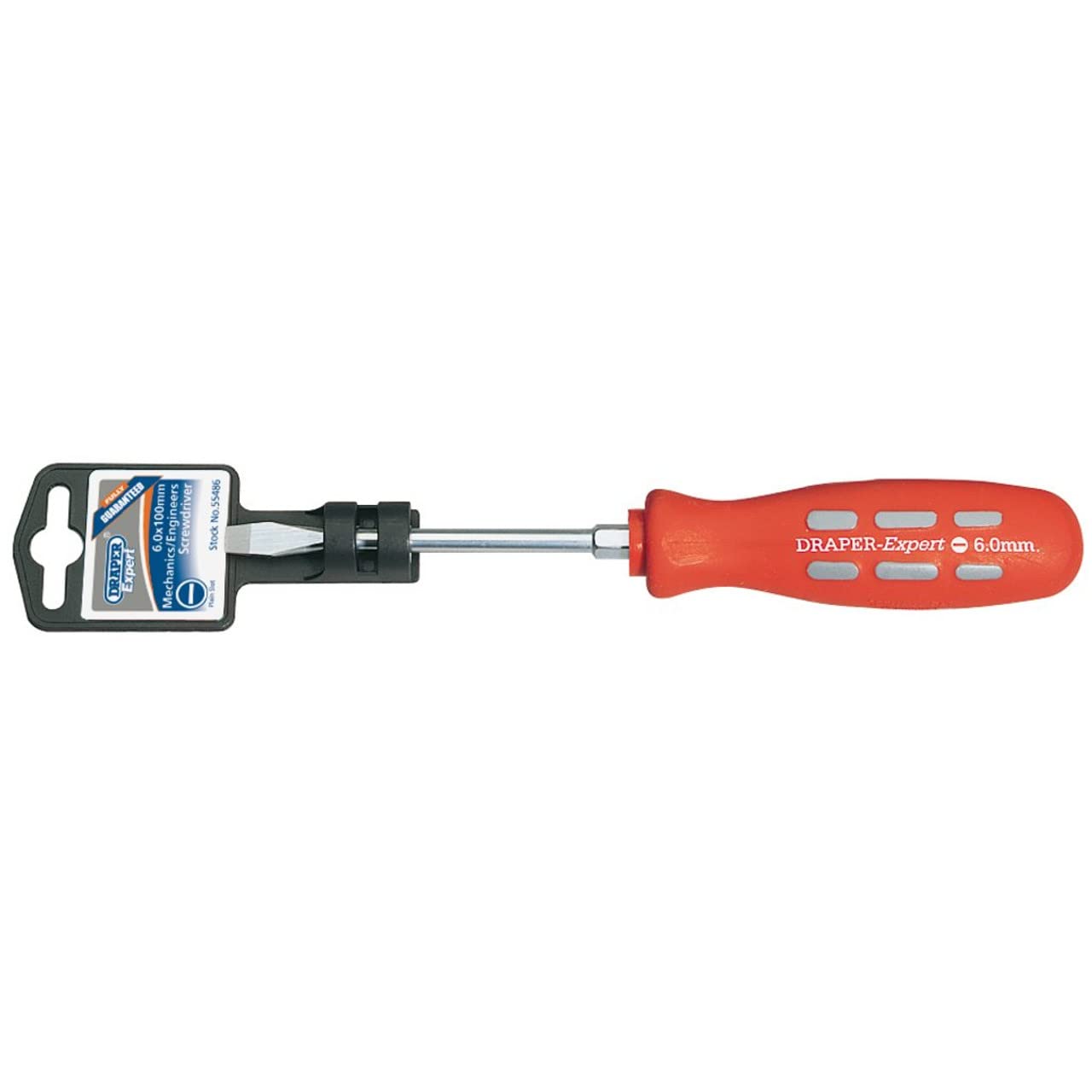 Draper 55486 Expert Plain Slot Flared Tip Mechanics Screwdriver, 6mm x 100mm