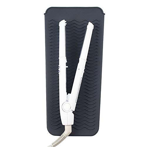 Black Heat Resistant Silicone Travel Pouch for Curling Irons,Hair Curling Wand,Hair Salon Curler,Flat Irons,Hair Straightener,Travel Mat Pad Station for Hair Hot Styling Tools - Thumbnail 2