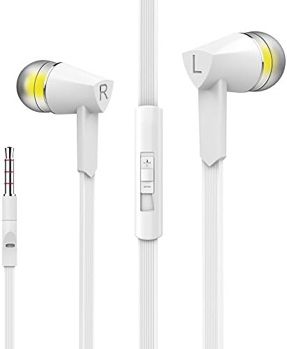 Mxstudio Stereo Sound Headphones Wired Earphones In-Ear Earphones with Volume Control Earbuds with Mic White
