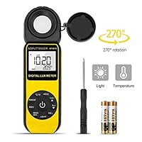 Light Meter 881D Digital Illuminance Meter Ambient Temperature Measurer with Range up to 400,000 Lux Luxmeter,Rotatable Head for 270 Degrees,Display 3999,Data Hold,Back Light,Max/Min Hold,Data storag