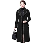 IDEALSANXUN Fur Collar Wool Coats for Women Double Breasted Long Peacoat Jackets