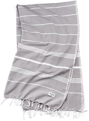 100% Cotton Turkish Beach Towel, Helps you Pack Light, Absorbent and Quick Drying, Lightweight and Durable, for Beach, Bath, Hot Yoga, by The Bali Market - The Classic (Grey)