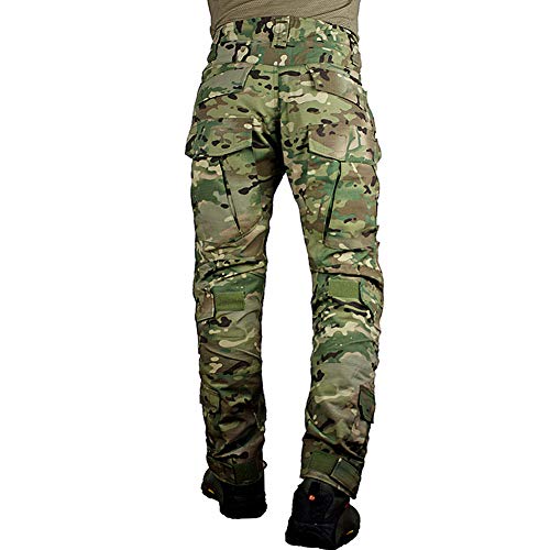 zuoxiangru Men's Multicam Tactical Pants Multi-Pockets Military Camo Outdoor Airsoft Combat Hunting Pants with Knee Pads (CP, US M=Tag 34)