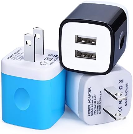 iPhone Charging Block, Sixsim 3 Pack 2.1A Dual Port Wall Charger Plug Home Travel Power Adapter Charging Plug Cube for iPhone 8 7 7 Plus 6 6 Plus, iPad, Samsung Galaxy S8 S7, Note 8 5 4, LG, HTC, Sony