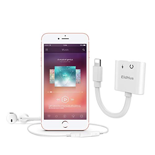 EldHus Fourcase Adapter & Splitter Replacement Compatible with Phone 7, 7Plus, 8, 8Plus, X, Dual 8 Pins 2 in 1 Headphone Jack Aux Audio Music and Charge and Calling Cable Charger Connector,White