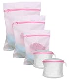 Moscany Set of 5 Mesh Laundry Bags for Underwear, Bra and Lingerie - 2 Bra Bags and 3 Wash Bags ( pink )