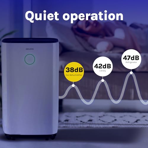 Devola 12L/day Low Energy Dehumidifier, Quiet & Energy Efficient (costs less than 5p per hour) Dehumidifiers for Home, Laundry Drying Dehumidifier, Dust Filter