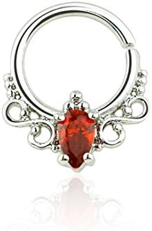 Royal Ruby Red Prong Set CZ Septum Nose Piercing 16G, 5/16"(8mm) Ring -1pc