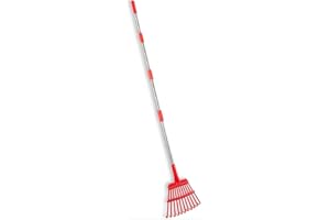 HOMIMP Adjustable Garden Rake,34" - 55" Adjustable Lightweight Aluminum Handle 11 Tines Shrub Rake,8" Inch Wide,for Gardeners,Kids,Detachable Garden Leaf Rake,Easy to Carry
