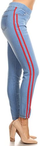 Leggings Mania Women's Elastic Waist Band Denim Jeggings Light Blue Small