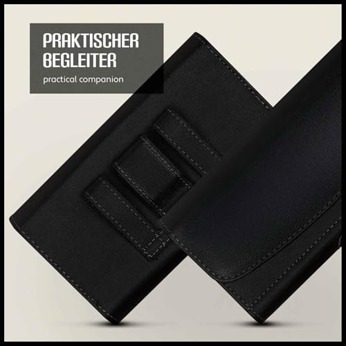 moex Cómoda bolsa horizontal con clip para cinturón compatible con LG G Flex 2 | Uso universal con trabilla para cinturón y cierre magnético, color negro