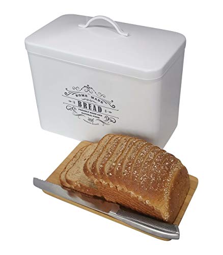 Metal bread box + cutting board. Storage bin kitchen decor. Kitchen storage container. breadbox basket. kitchen countertop organizer. Tin box. Premium Present brand.