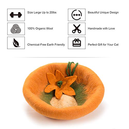 image for CO-Z Handcrafted Cat Cave Bed (Large), Felted from 100% Natural Wool, 